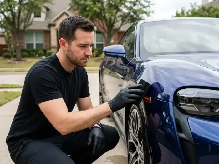 Certified installer applying ceramic coating by hand