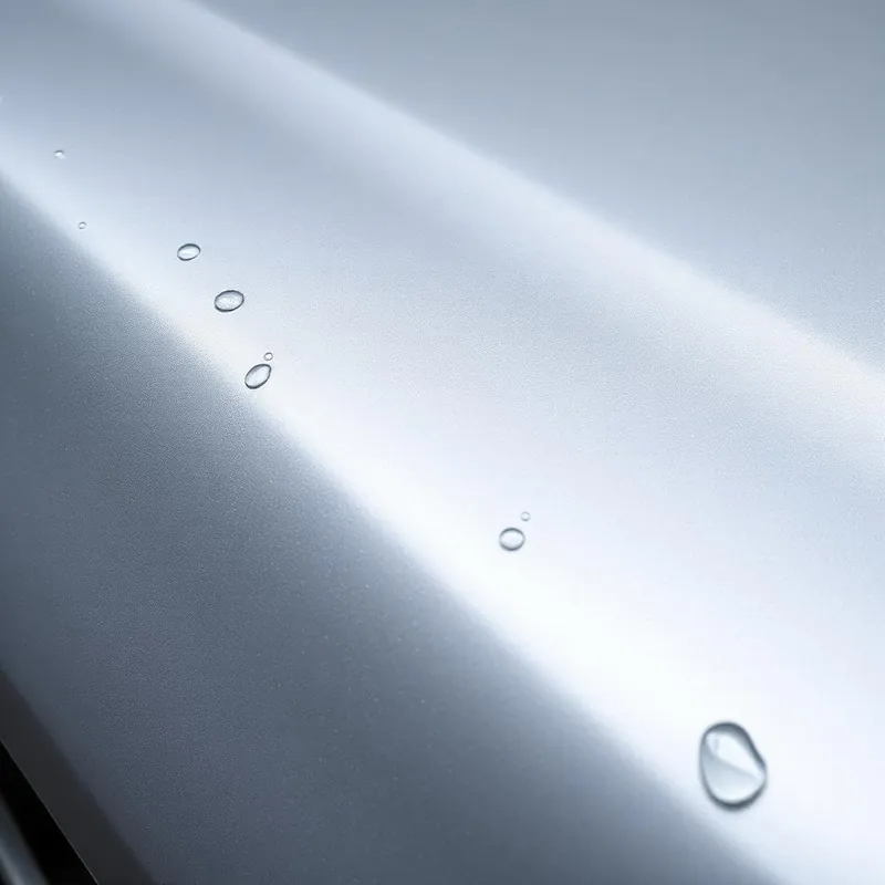 Water sheeting on uncoated silver paint before ceramic coating
